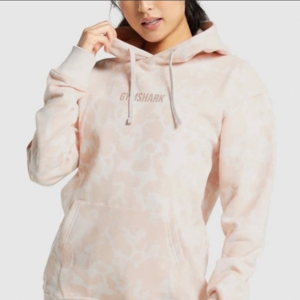 Gymshark Womens Peach Marble Print Pullover Hoodie Small Activewear Sweatshirt